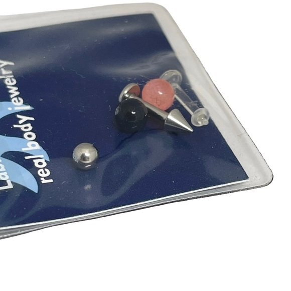 new Claire’s 𖦹 16G Surgical Steel 3 in 1 Belly Bar Set 𖦹 Pink White Stripe 𖦹 - Picture 6 of 13